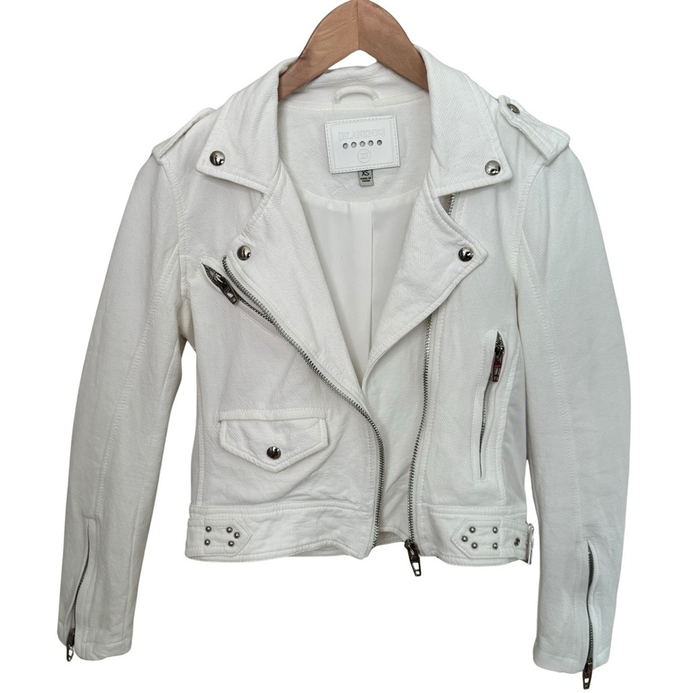 BLANKNYC Cropped Moto Bomber Jacket 100% Cotton “So Icy” White Style 68KG5172NOK - Picture 4 of 15